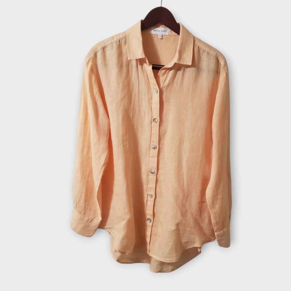 NWT Bella Dahl Linen‎ Boyfriend Button Down Shirt Peach Orange Medium